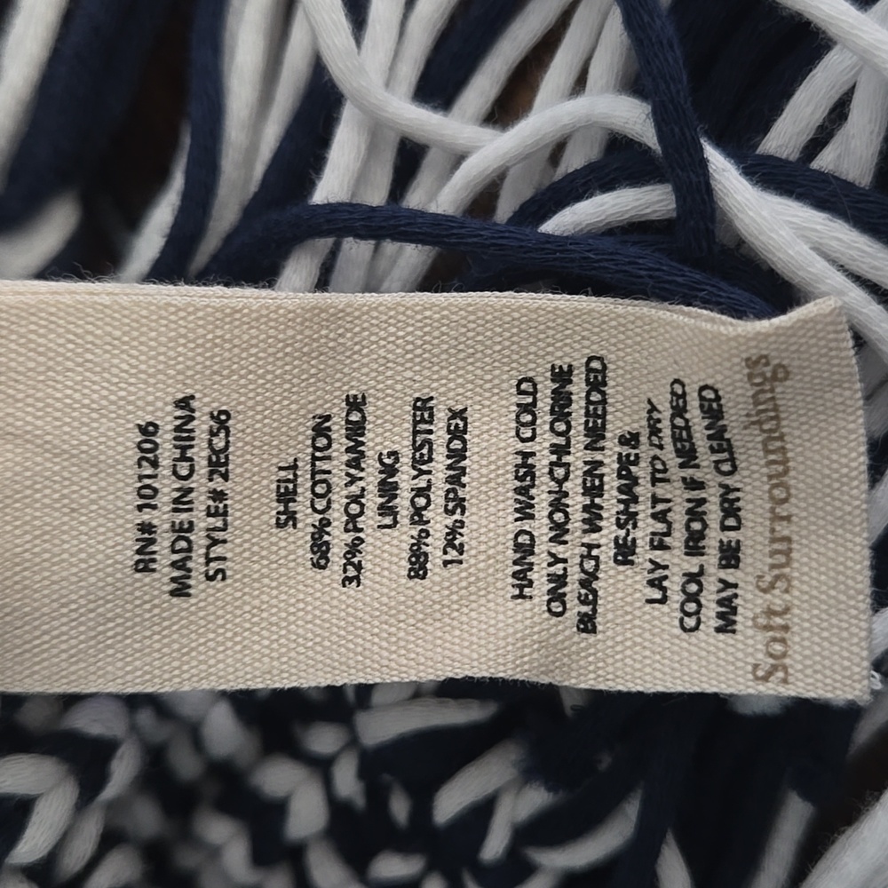 SOFT SURROUNDINGS Bambado Fringe Halter Tank Top Navy White Knit LARGE MiniDress - Picture 12 of 13